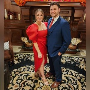 Chic puff sleeve red dress